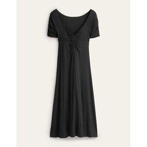 NWT Boden Ruched Front Black Viscose Midi Dress 12P 12 Petite